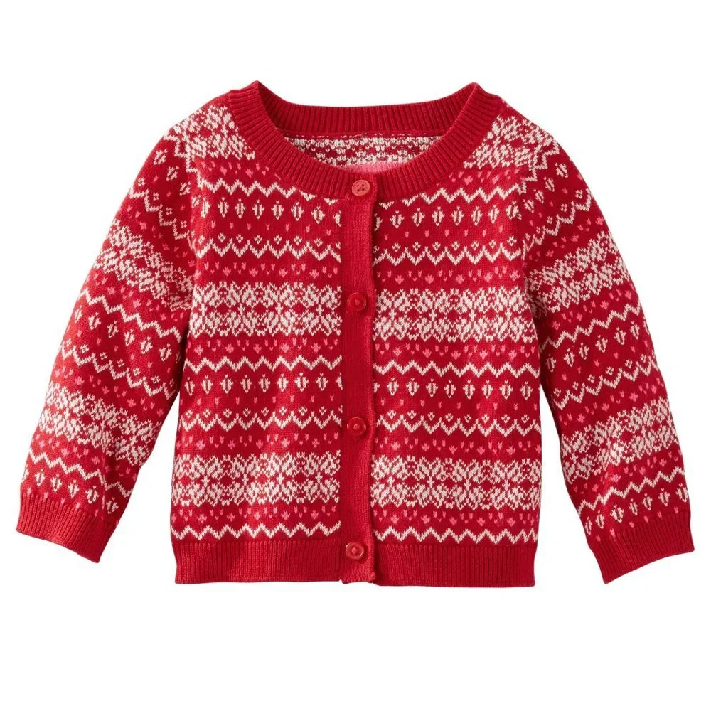 NWT Oshkosh B'gosh Toddler Baby Girls Sweater RED Fair Isle Button-Down … - Picture 3 of 3